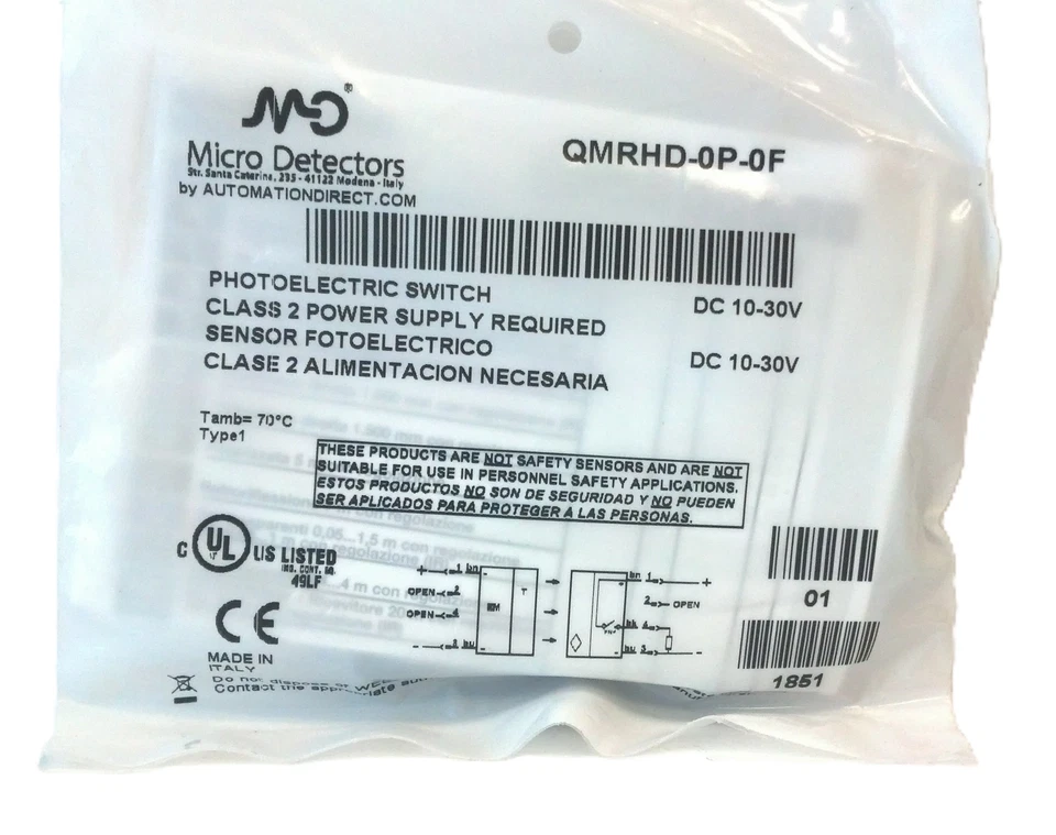 AutomationDirect QMRHD-0P-0F 10-30 VDC Photoelectric Through-Beam Sensor Pair - Image 2 of 3