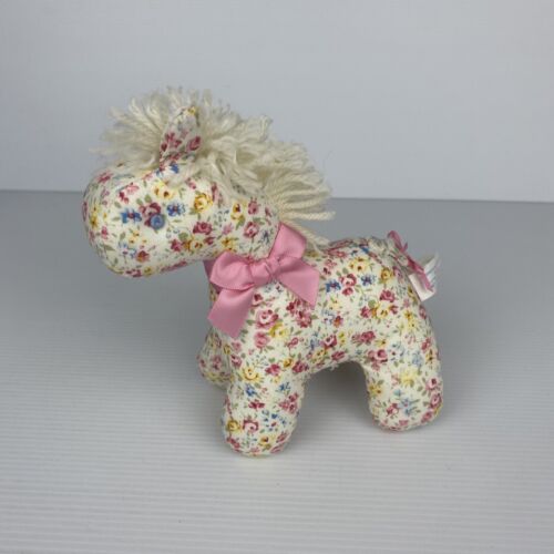 Kate Finn Horse Plush Rattle Toy Pony Soft Stuffed Animal 14cm Floral Pink Bow - Picture 1 of 9
