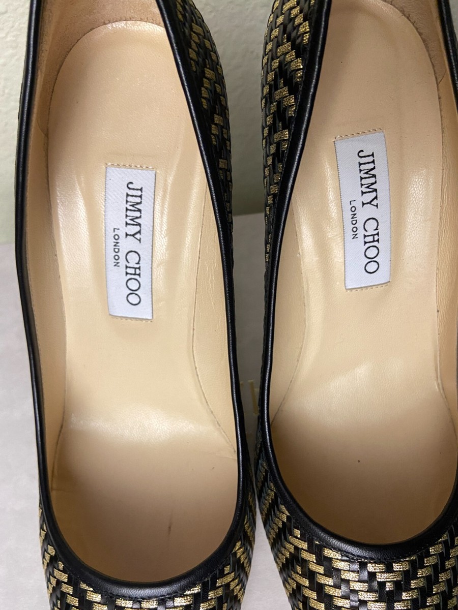 【JIMMY CHOO ABEL100 KID LEATHER PUMPS】 JIMMY CHOO Abel Black Glitter Fabric Pumps Size 8.5 IT 38.5