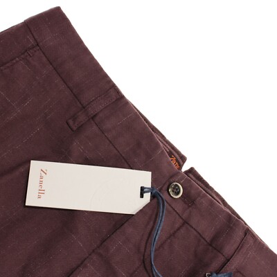 Zanella NWT Chinos / Casual Pants Size 30 US In Burgundy Plaid Cotton Blend