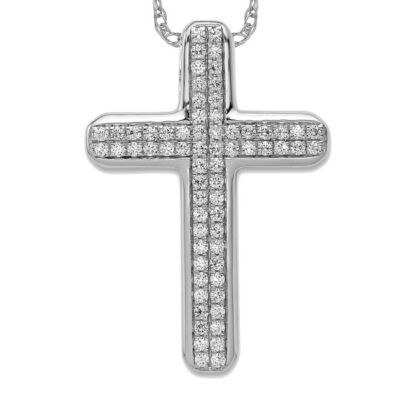 14K Solid White Gold Diamond Cross Floating Chain Slide Pendant