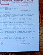 Liverpool FC letter - death of Bill Shankly 1981 - from Peter Robinson - reprint