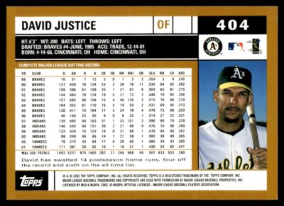 2002 Topps #404 David Justice - Oakland Athletics | eBay