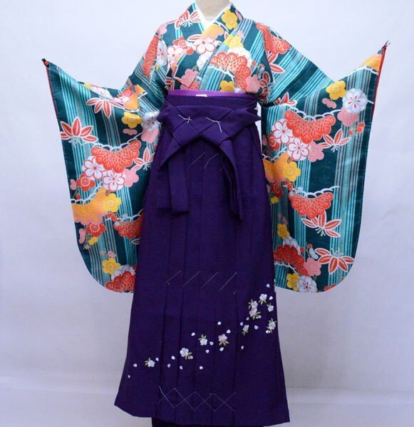 Furisode Kimono & Hakama & Obi sash set L Size Brand New
