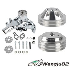 Chrome Long Water Pump 23 Groove Crankshaft Pulley Kit For Sbc Chevy 350 Lwp