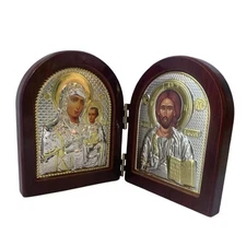 Diptych Wood Icon Christ The Teacher Theotokos Byzantine Orthodox Catholic Icon