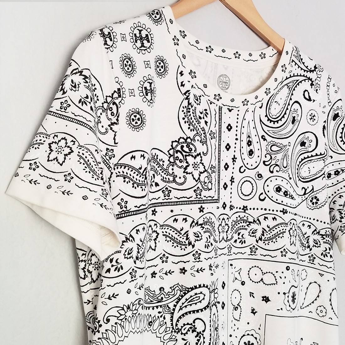 Tory Burch Bandana Collection Print T Shirt Dress Sequins Beaded Cotton XL $258 thumbnail 4