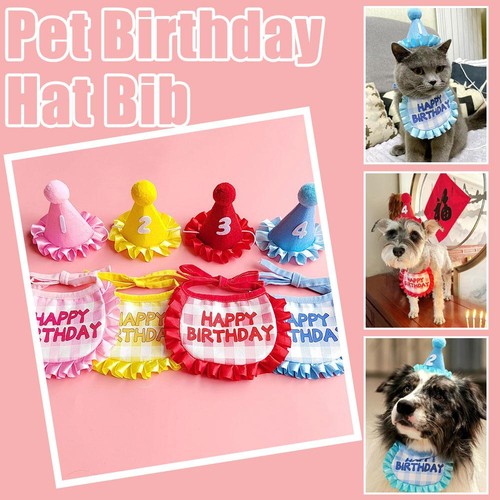 Pet Birthday Hat Bib Cat Set Cute Accessory Scarf Saliva Towel hot' - Foto 7 di 12