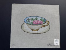 LANI - Floral Teacup Hand Painted hp Needlepoint Canvas