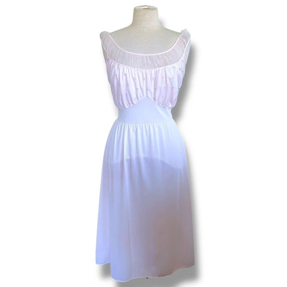 Camisón vintage de piel de pétalos Van Raalte años 50 talla 38S rosa floral nailon negligee Foto 2 de 4