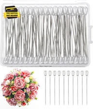 100 Pcs Corsage Pins Teardrop Pearl Sewing Long Straight Wedding Bouguet White P