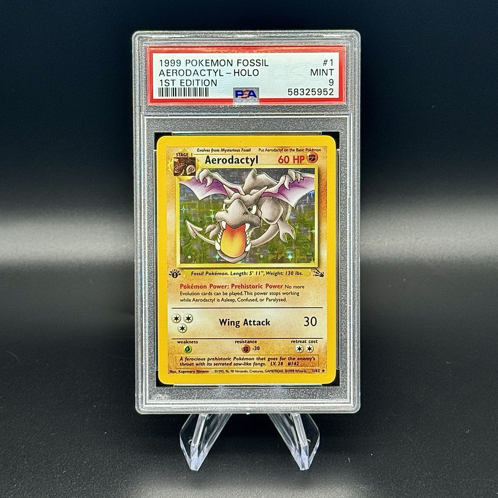 1999 Pokemon TCG - 1st Edition Fossil - Aerodactyl #1 - Holo - PSA 9 MINT