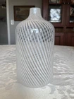Vintage Murano Style Latticino Art Glass Vase White Spiral Filigree Hand Blown