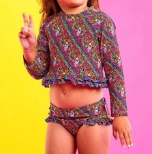 Posh Peanut-Lisa Frank-Hunter-Rainbow leopard 2 piece Rashguard Swimsuit Set NEW