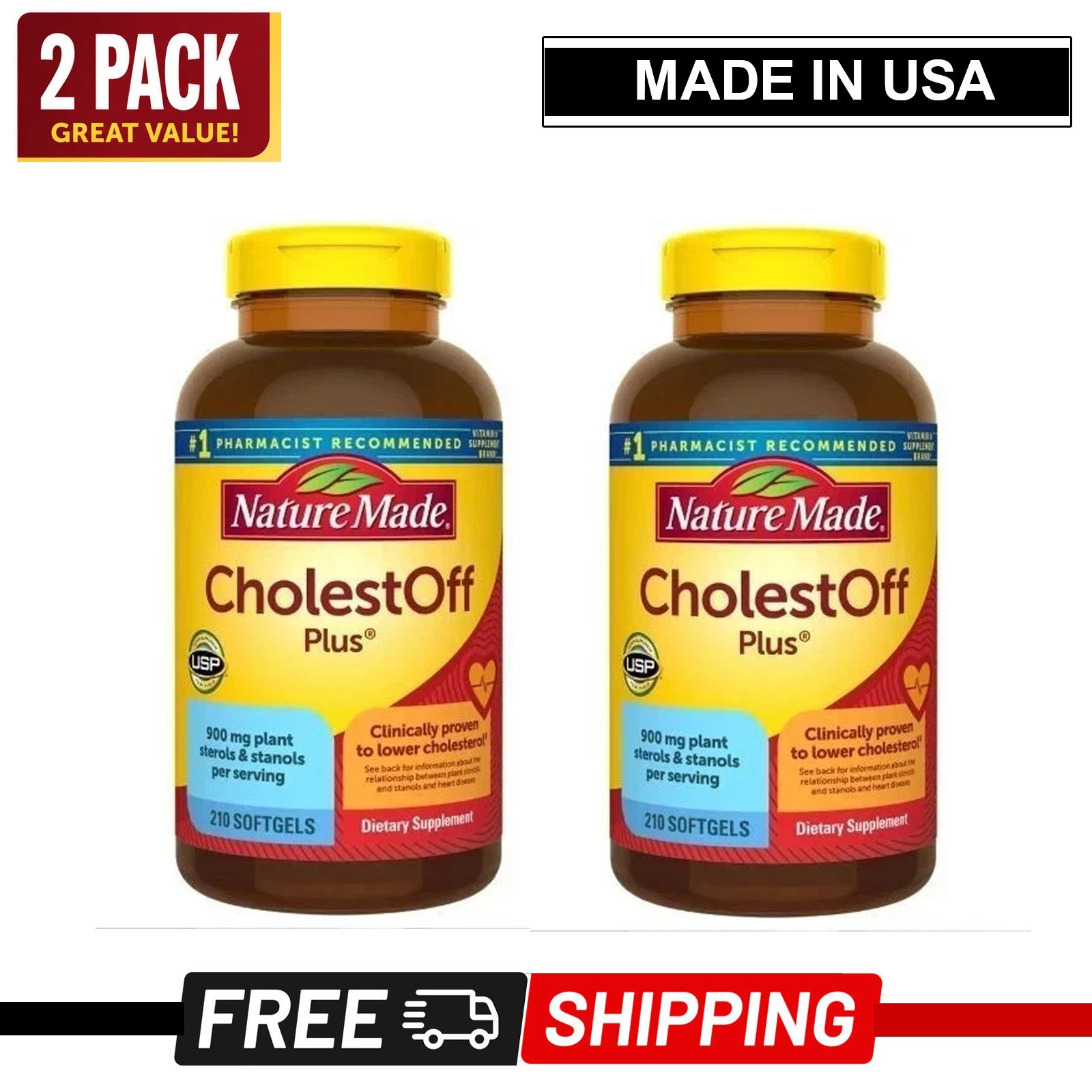 Twin Pack  Nature Made CholestOff Plus 900mg 210 Softgels EXP 3/27