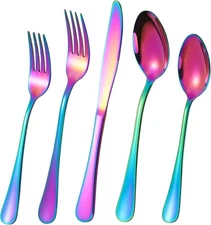 Rainbow Silverware Flatware Set for 8, 40 piece Stainless Steel Color 