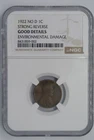 1922 No D Strong Reverse Lincoln Wheat Cent NGC Good Details (Environmental Dama