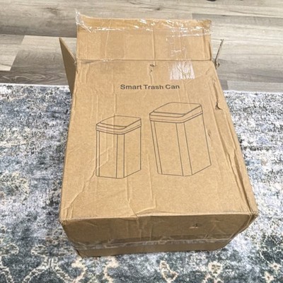 RY-LJT03 Smart Trash Can, Black Plastic, Modern, Rectangle, Kitchen Bathroom