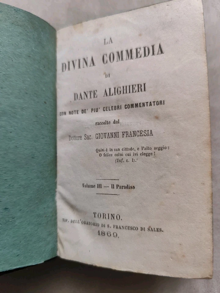 DANTE ALIGHIERI - LA DIVINA COMMEDIA- INFERNO E PARADISO - TORINO 1869 -  - Immagine 3 di 4