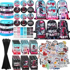 128 Pcs Music Theme Party Supplies Include 12 Silicone Bracelets, 12 Keychains, 