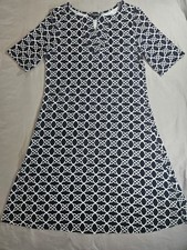 Mario Serrani Viscose Shift Dress Black White Geometric Lattice Split Neck S