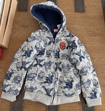 Marvel Spiderman Full-Zip Hoodie Sweatshirt Jacket Cozy Sherpa Lined Boys Size 5
