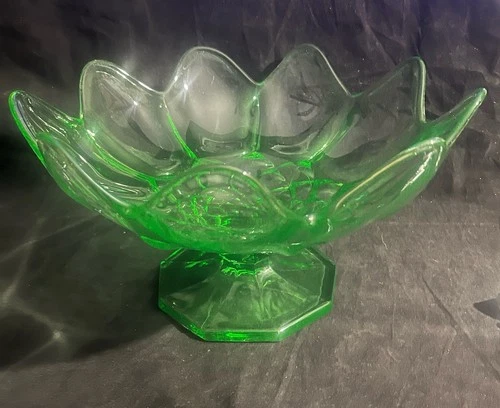 Vintage Uranium Green Depression Glass Compote Bowl