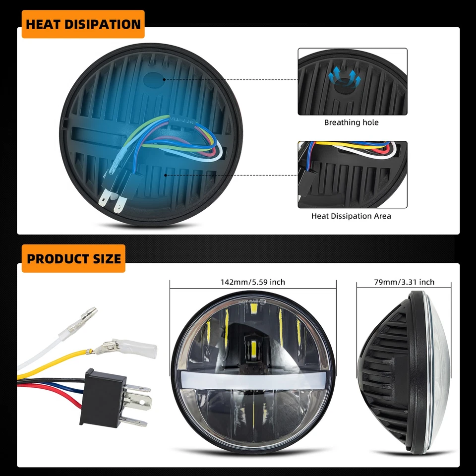 4x 5.75" Halo DRL/Señal de Giro LED Proyector H4 Faros Conjunto Conversión Foto 3 de 4