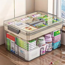 1pc Large Capacity Medicine Storage Box With Easy-Grip Handles Travel Office Use
