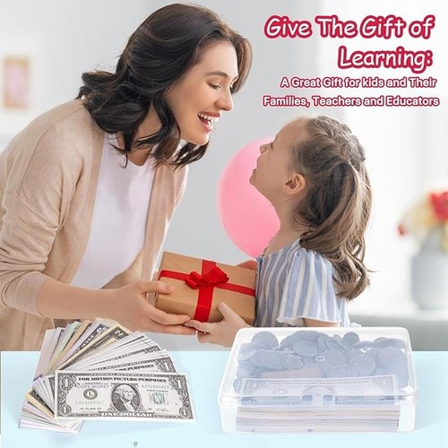Dinero de juego educativo para niños 485 piezas de billetes y monedas para el aprendizaje de matemáticas nuevo - Imagen 6 de 6