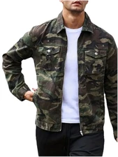 Men’s Camouflage Zip Up Utility Jacket – Military Style Coat L