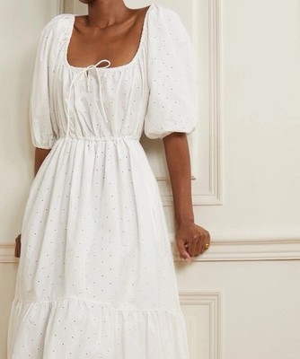 Matteau broderie drawcord midi dress in white Size 4/S NWT