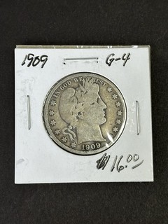 1909 Barber Half Dollar Coin 50 Cent Silver Coin