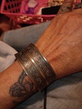Wide Silver-Tone Engraved Metal Cuff Bracelet...