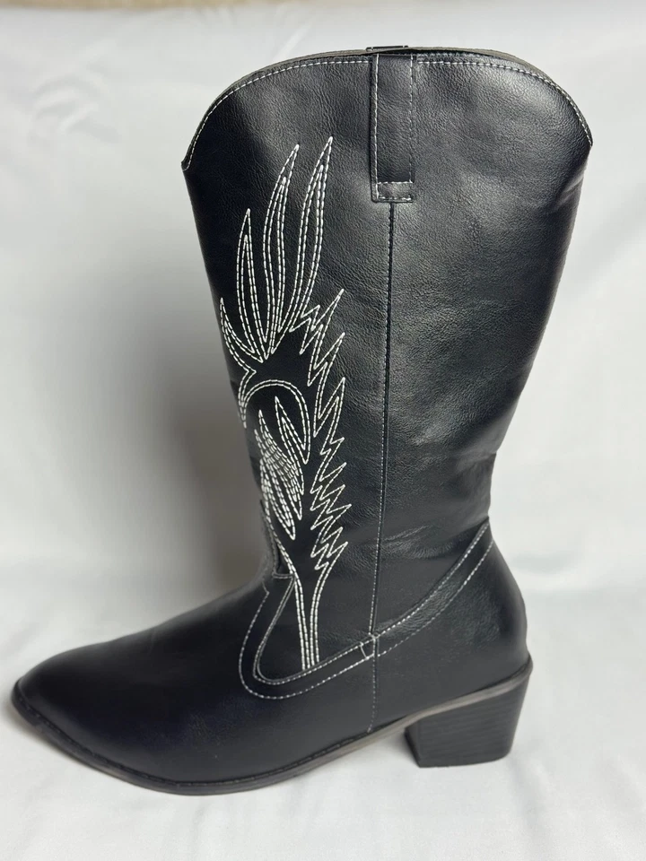 Botas vaqueras vaqueras de cuero negras para mujer - Costuras bordadas talla 10 Foto 4 de 4