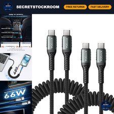 Coiled USB C to USB C Cable 3FT 2-Pack, Braided Type C Charger for Car - Black