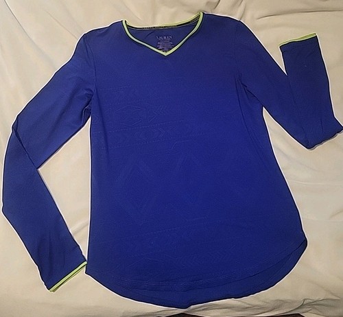 Lauren Ralph Lauren Women's Size Medium Flex Comfort Top Rich Blue Lime Trim... - Picture 1 of 9