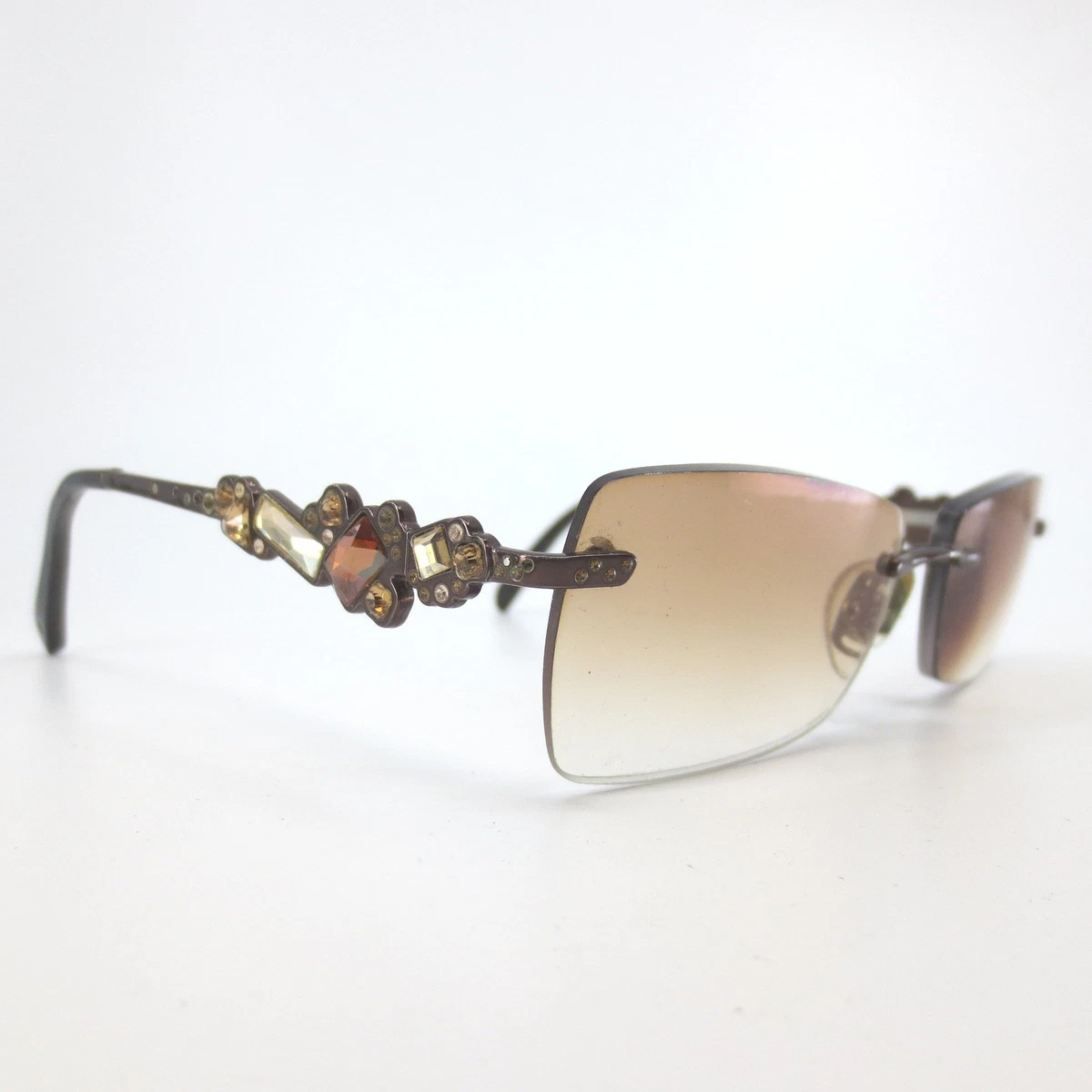 Judith Lieber Titanium Stunning Gold Encrusted Frames Handmade Sunglasses JL By Judith Leiber Lotus Aviator Sunglasses Gold Brown  main image 2