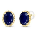 3.58 Ct Oval 8x6mm Blue Sapphire 14K Yellow Gold Stud Earrings