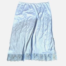 Vintage Women's Small Light Blue Half Slip Lace Trim Side Slit Lingerie Midi