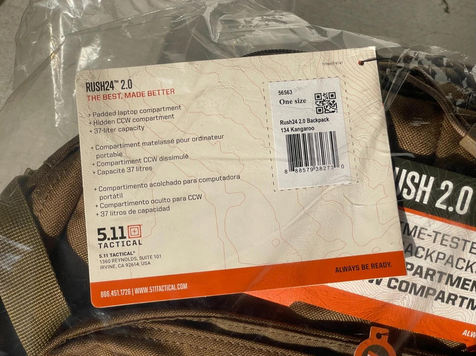 Mochila 5.11 Tactical RUSH24 2.0 37L 134 Kangaroo CCW Bolsa para Laptop 56563 Nueva en Caja Foto 4 de 4
