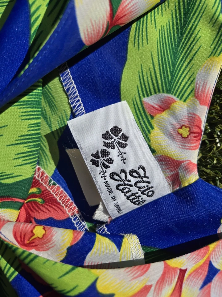 Vestido midi vintage HILO HATTIE'S azul hawaiano mediano caftán resort poliéster Foto 4 de 4