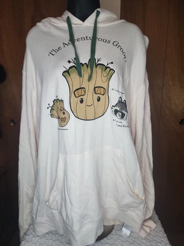 OFF WHITE Felpa con cappuccio donna marca Marvel bianco avorio The Adventurous Groot taglia 2XL? Casual