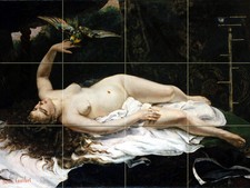 Art Nude Woman with Parrot Ceramic Mural Backsplash Bath Tile 2134