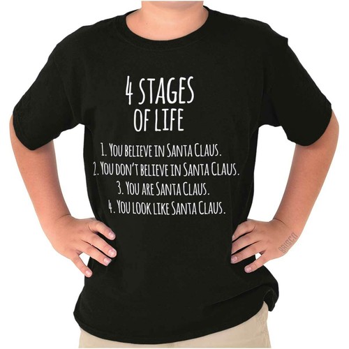 Stages of Life Santa Claus Christmas Holiday Unisex Kids Youth Crew T Shirts - Picture 2 of 4