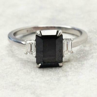 6 Ct. Black Diamond Emerald cut  Ring In 925 Sterling Silver Certified