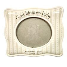 God Bless This Baby Ceramic 4.75 x 5.5 Photo Picture Frame Christian Religion