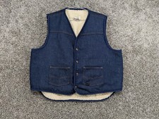 Vintage Sears Western Wear Denim Vest Men  s XL Sherpa Lined Pocket Snap 