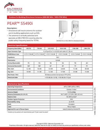 Galtronics PEAR S5490i Directional, Multi-Band Panel Antenna - Foto 5 di 5