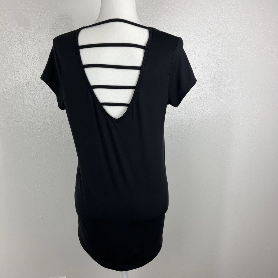 Camisa feminina C9 by Champion média preta com tiras manga curta treino ativo ioga - Imagem 4 de 4